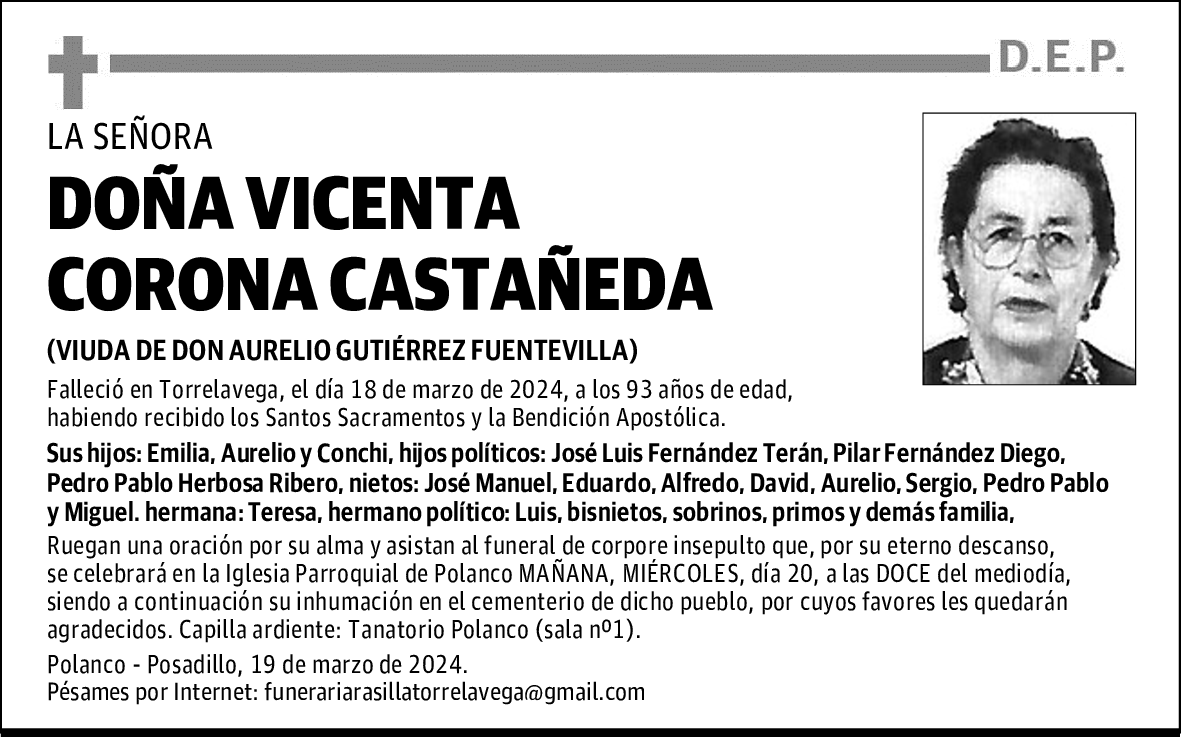 DOÑA VICENTA CORONA CASTAÑEDA