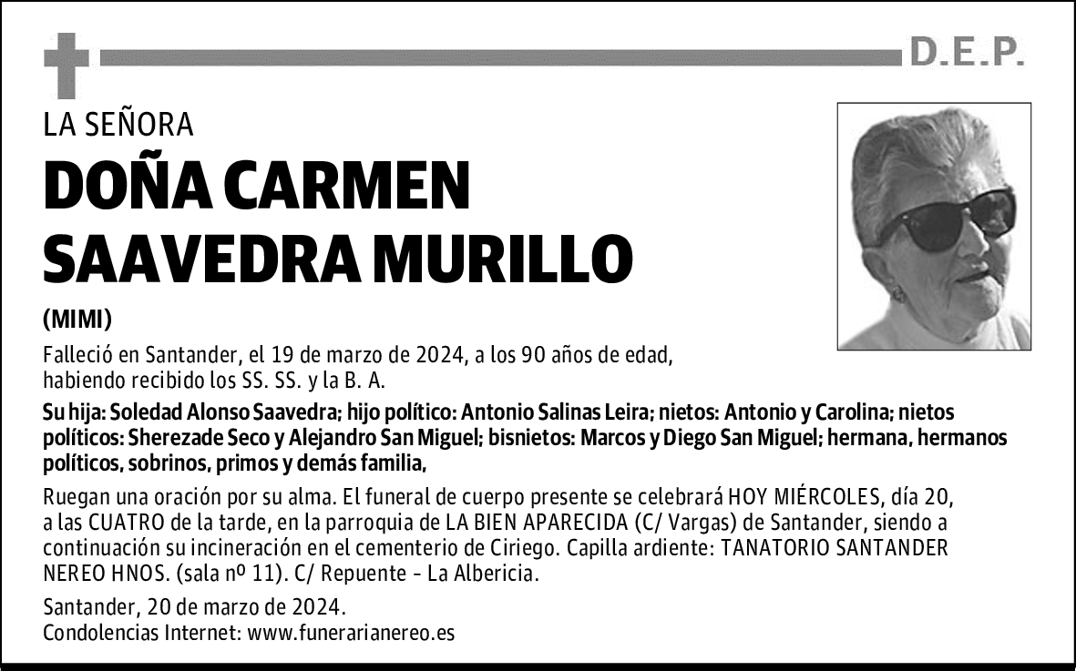 DOÑA CARMEN SAAVEDRA MURILLO