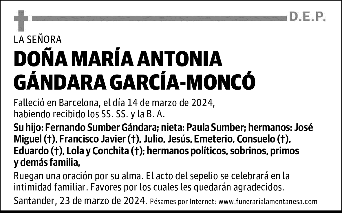 DOÑA MARÍA ANTONIA GÁNDARA GARCÍA-MONCÓ