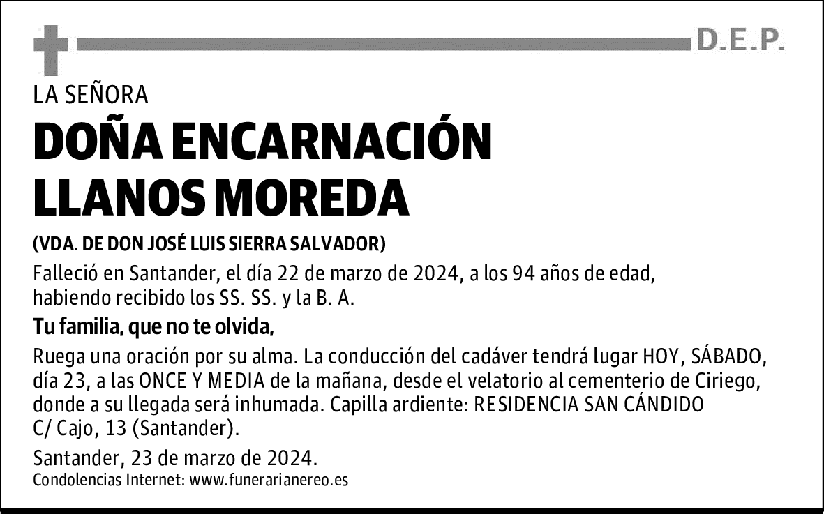 DOÑA ENCARNACIÓN LLANOS MOREDA