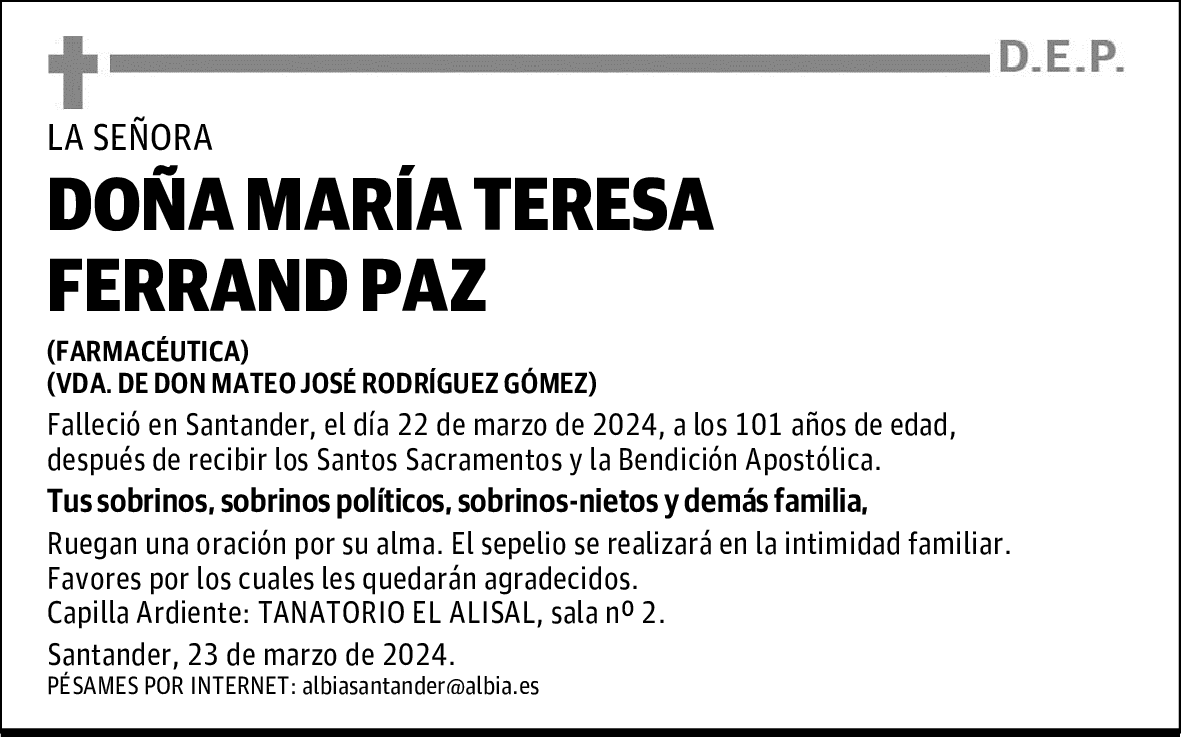 DOÑA MARÍA TERESA FERRAND PAZ