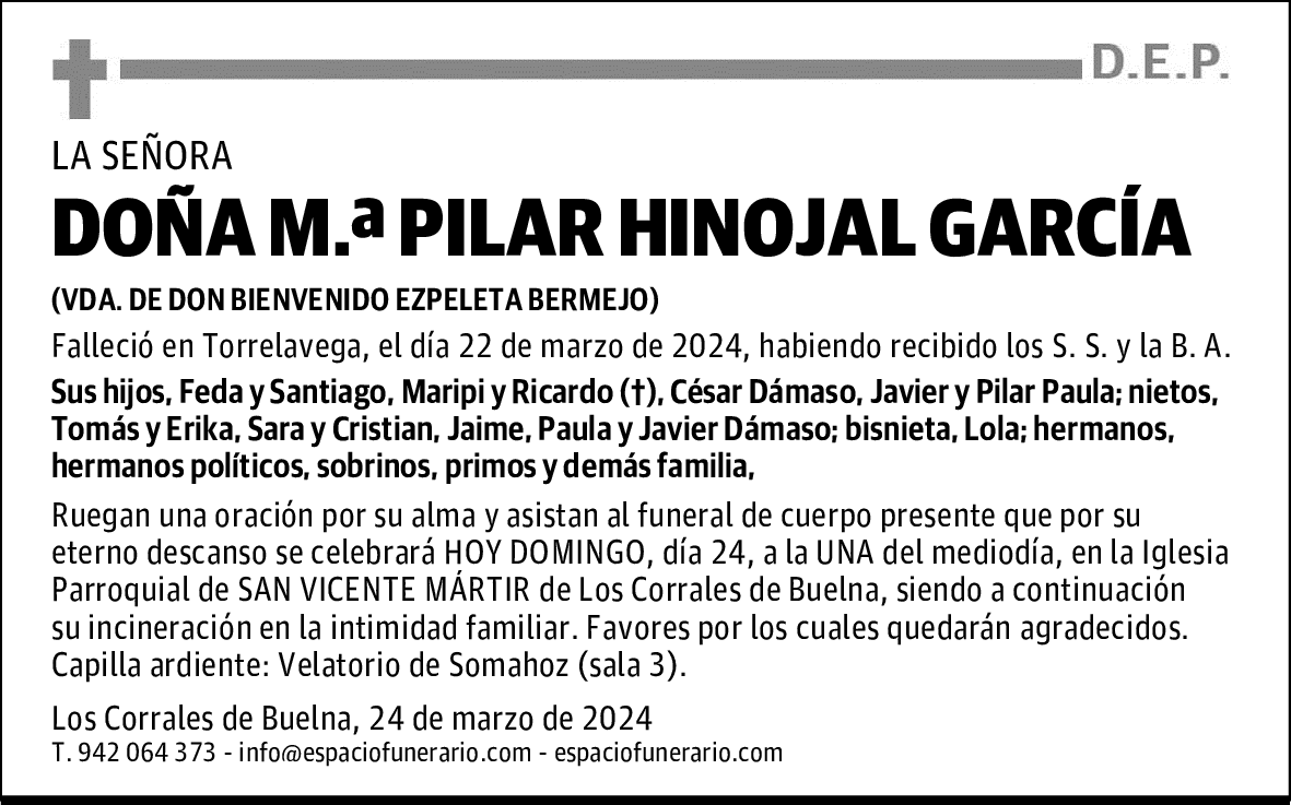 DOÑA M.ª PILAR HINOJAL GARCÍA