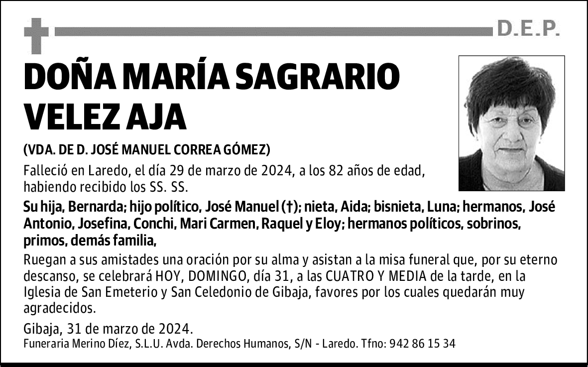 DOÑA MARÍA SAGRARIO VELEZ AJA