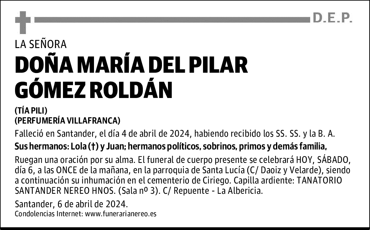 DOÑA MARÍA DEL PILAR GÓMEZ ROLDÁN