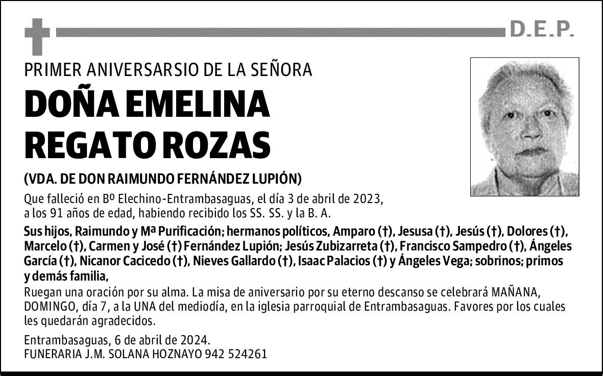 DOÑA EMELINA REGATO ROZAS