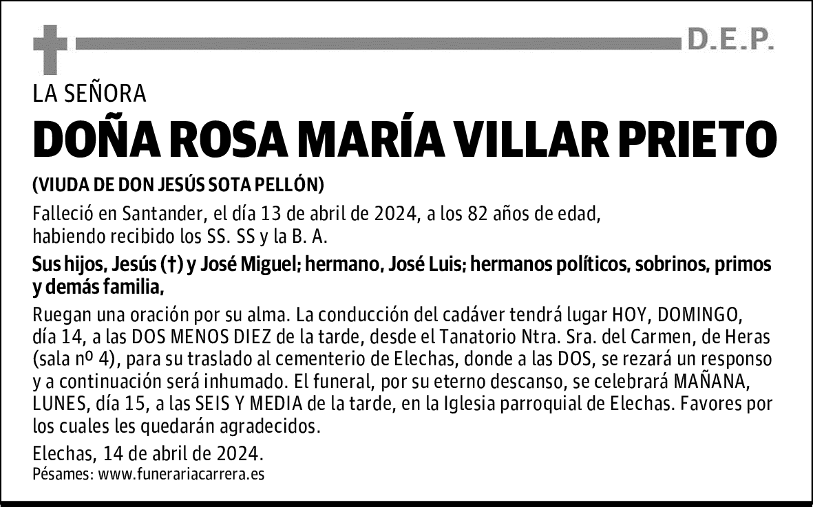 DOÑA ROSA MARÍA VILLAR PRIETO