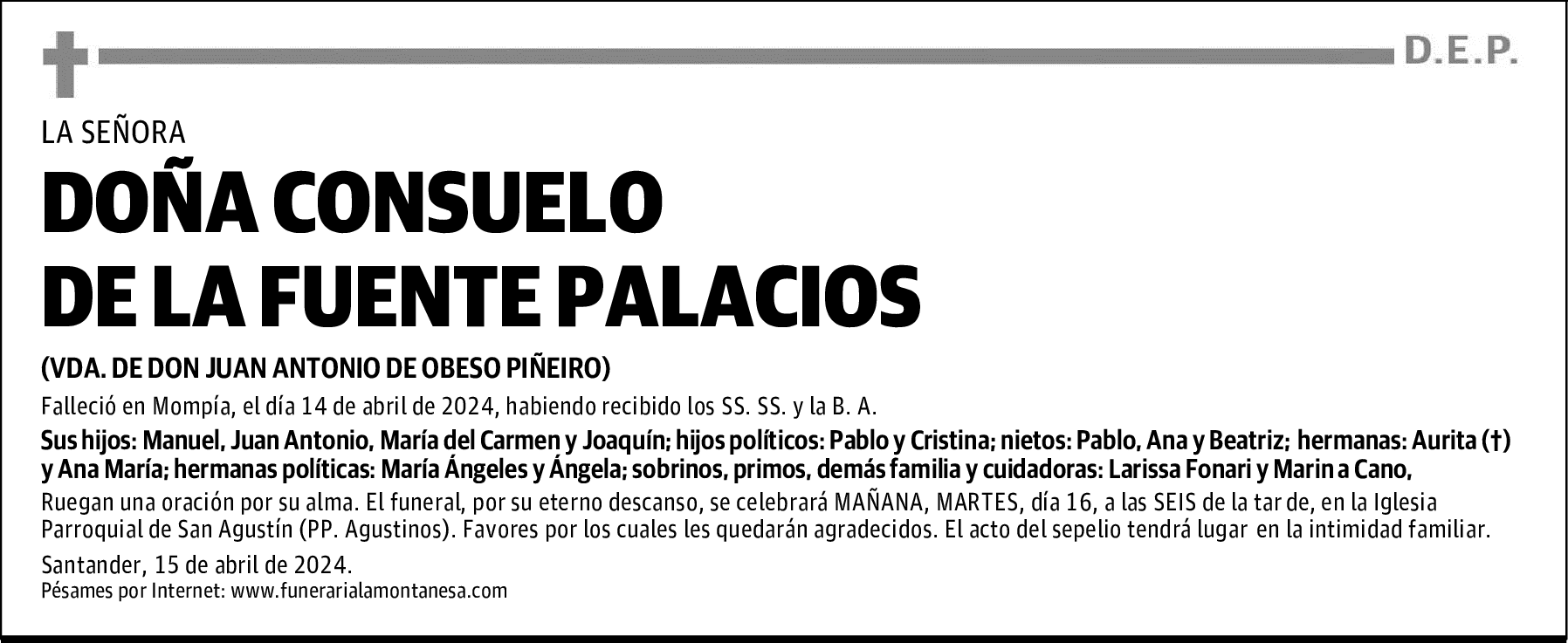 DOÑA CONSUELO DE LA FUENTE PALACIOS