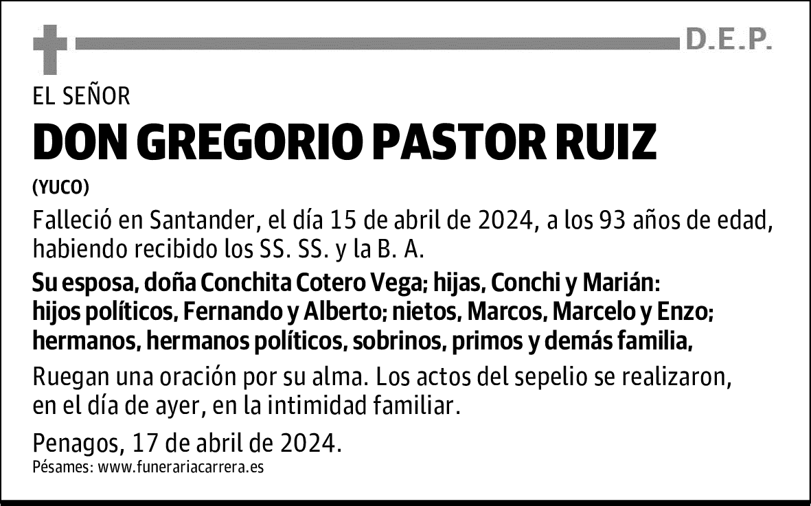 DON GREGORIO PASTOR RUIZ