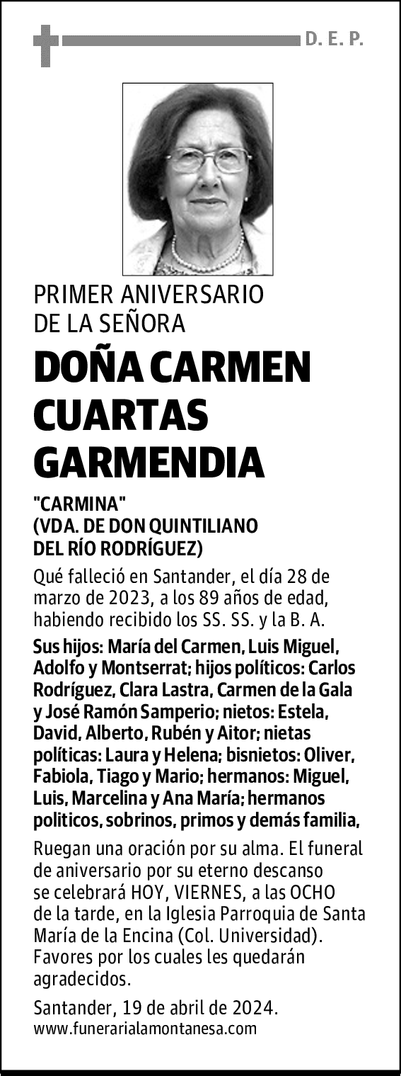 DOÑA CARMEN CUARTAS GARMENDIA