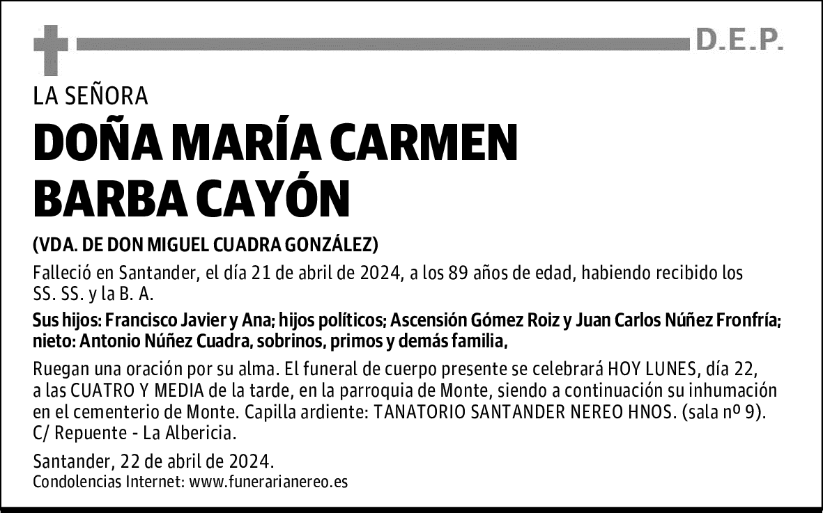 DOÑA MARÍA CARMEN BARBA CAYÓN