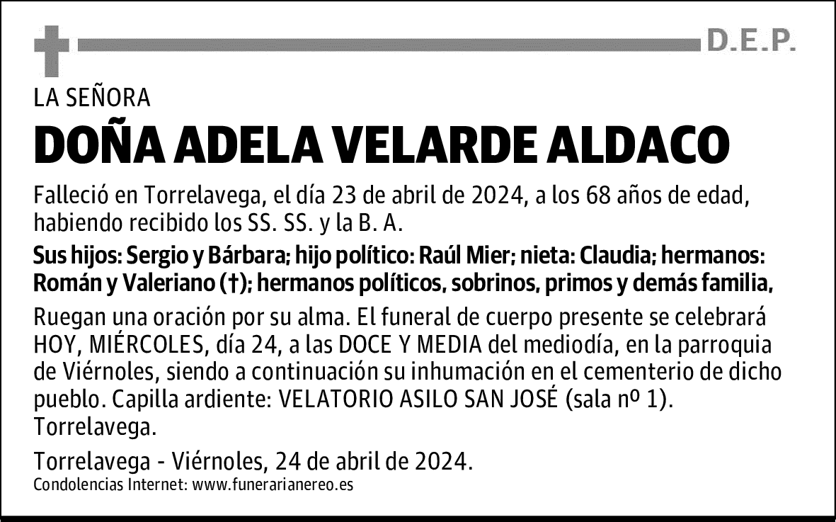 DOÑA ADELA VELARDE ALDACO