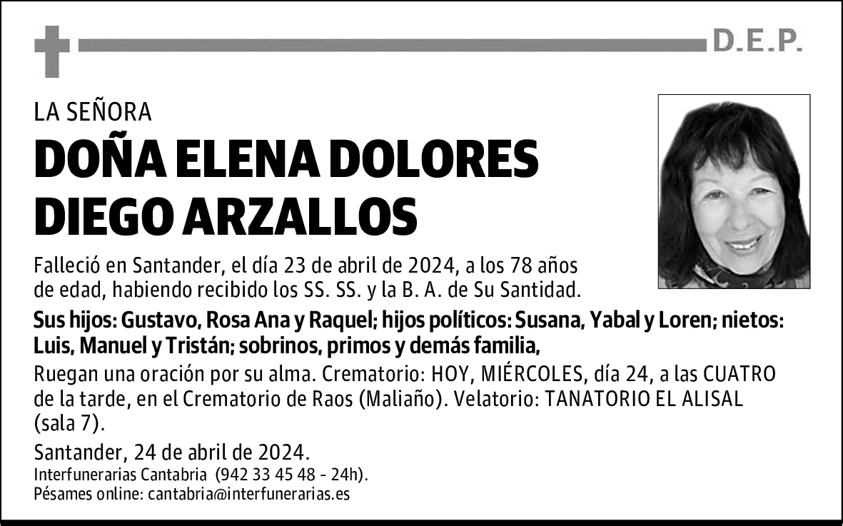 DOÑA ELENA DOLORES DIEGO ARZALLOS
