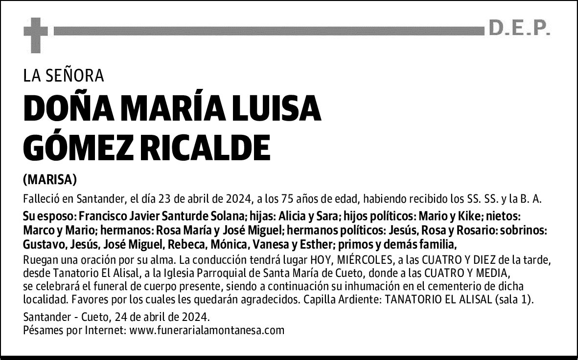 DOÑA MARÍA LUISA GÓMEZ RICALDE