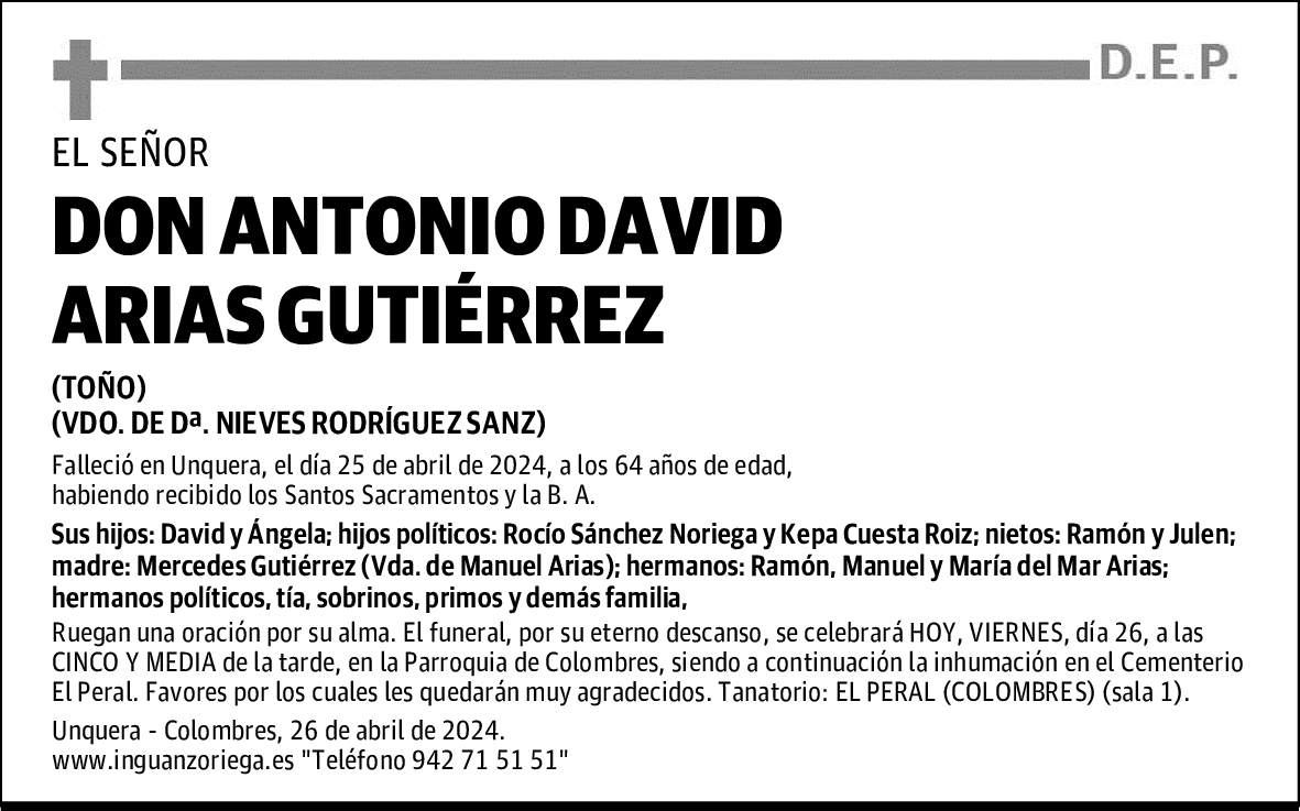 DON ANTONIO DAVID ARIAS GUTIÉRREZ