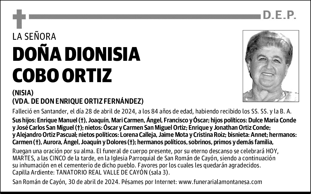 DOÑA DIONISIA COBO ORTIZ