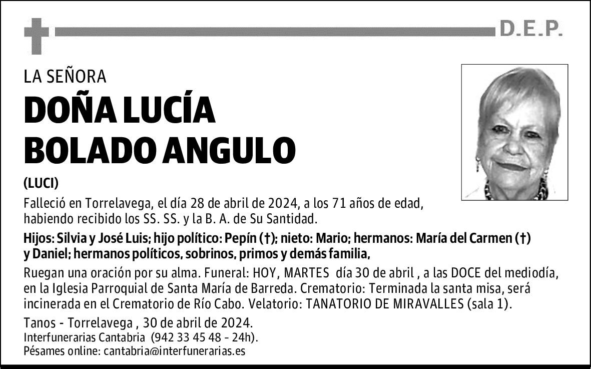 DOÑA LUCÍA BOLADO ANGULO