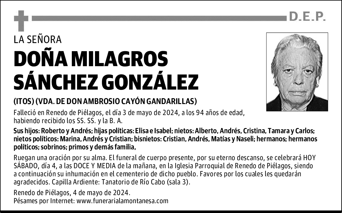 DOÑA MILAGROS SÁNCHEZ GONZÁLEZ