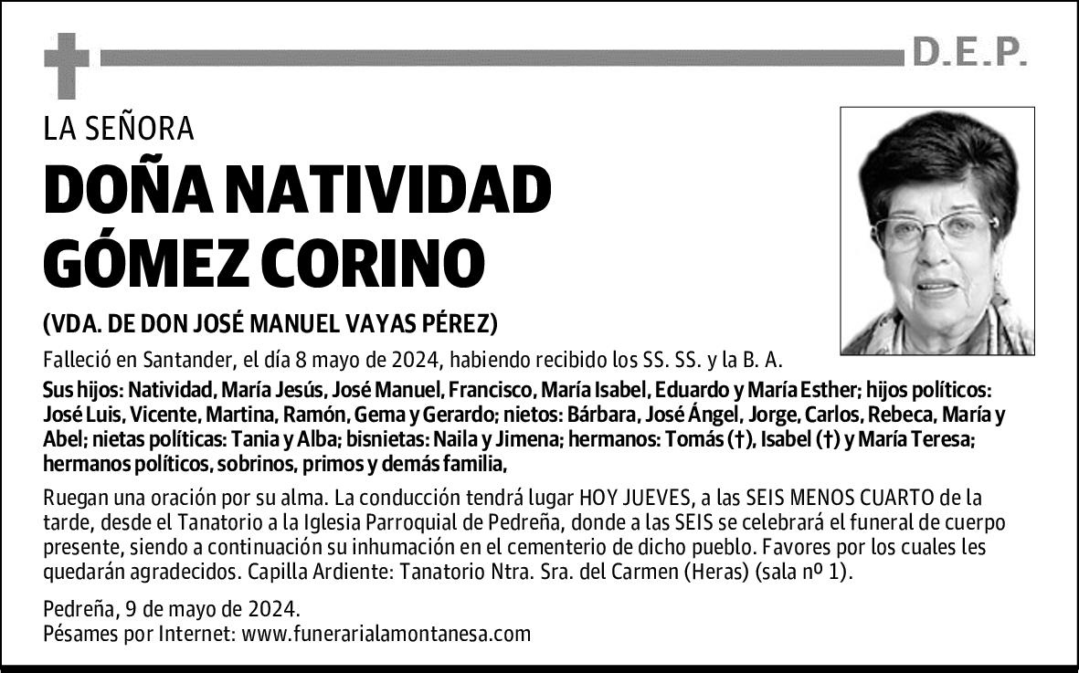 DOÑA NATIVIDAD GÓMEZ CORINO