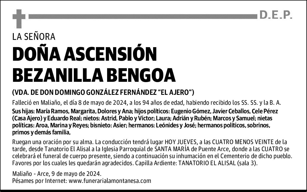 DOÑA ASCENSIÓN BEZANILLA BENGOA