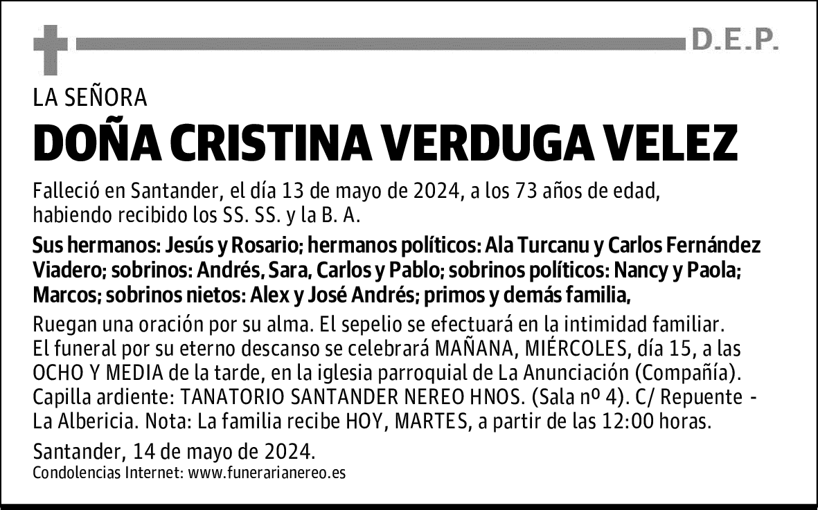 DOÑA CRISTINA VERDUGA VELEZ