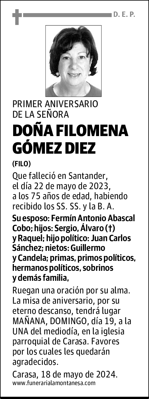 DOÑA FILOMENA GÓMEZ DIEZ