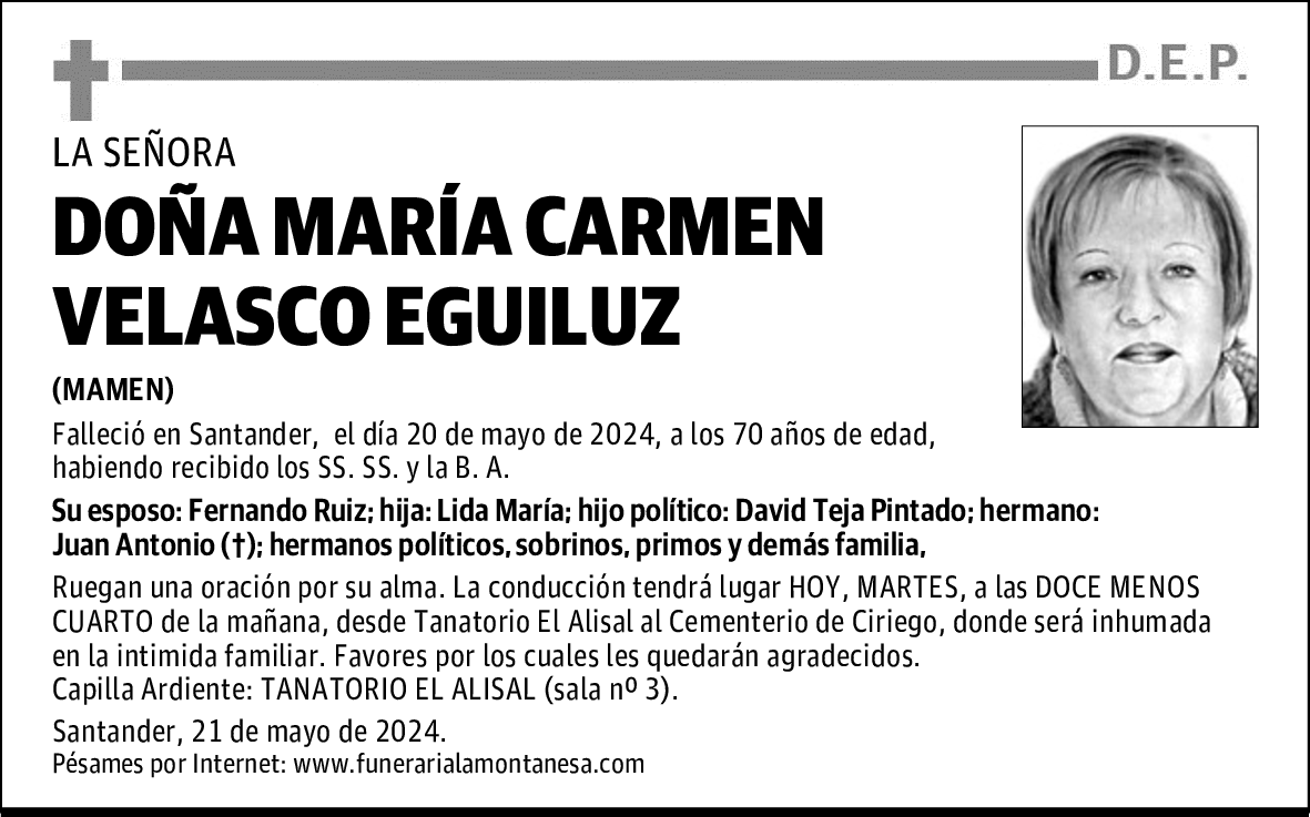 DOÑA MARÍA CARMEN VELASCO EGUILUZ