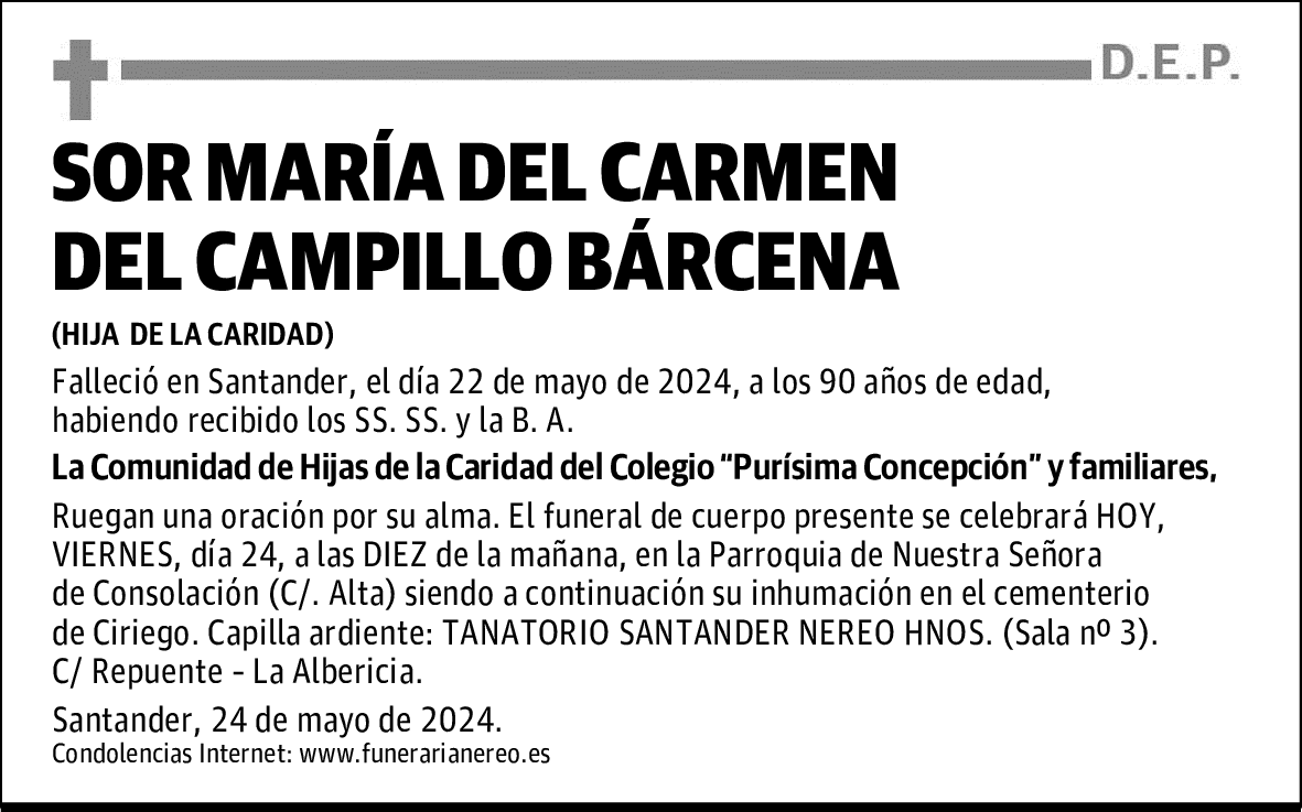 SOR MARÍA DEL CARMEN DEL CAMPILLO BÁRCENA