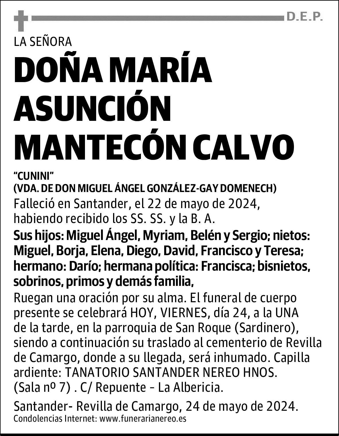 DOÑA MARÍA ASUNCIÓN MANTECÓN CALVO