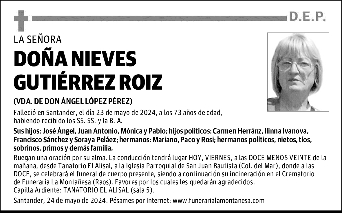 DOÑA NIEVES GUTIÉRREZ ROIZ