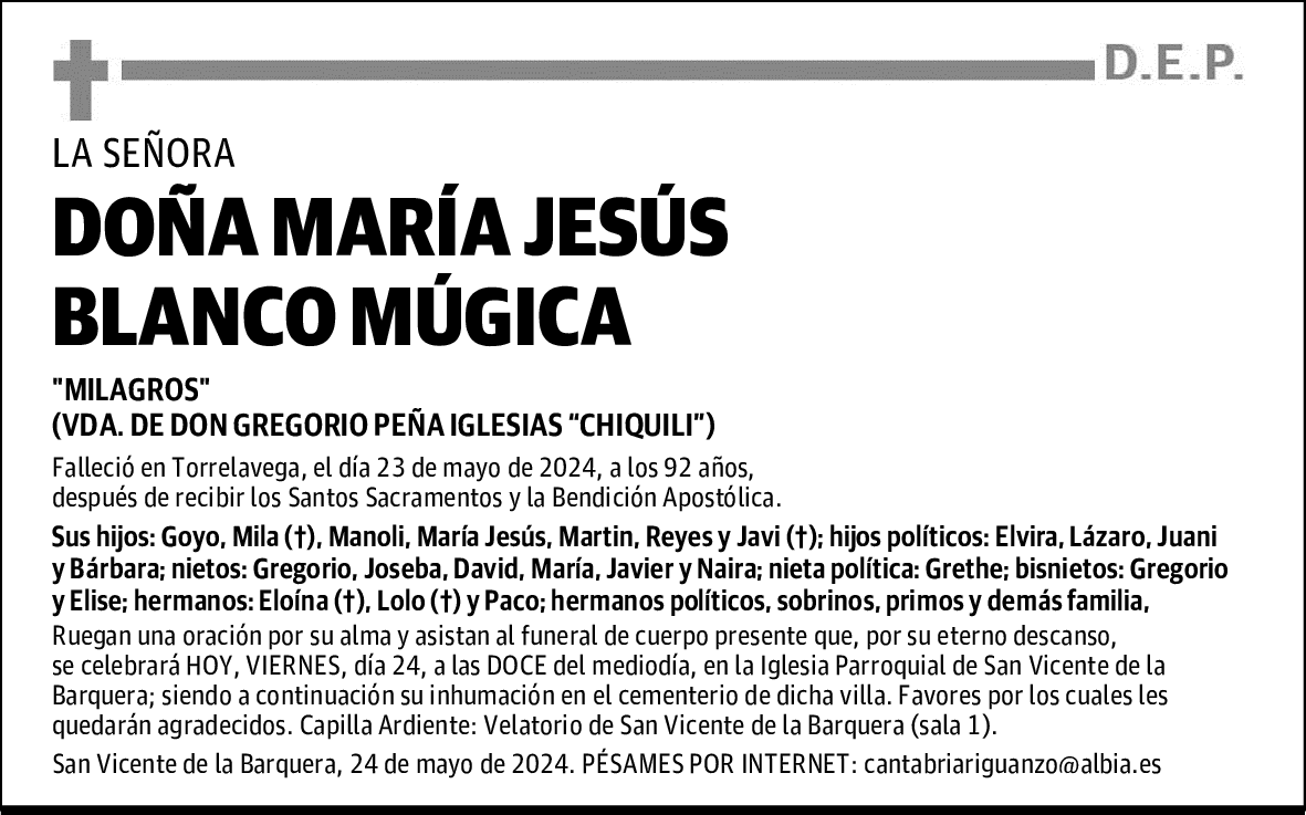 DOÑA MARIA JESUS BLANCO MUGICA