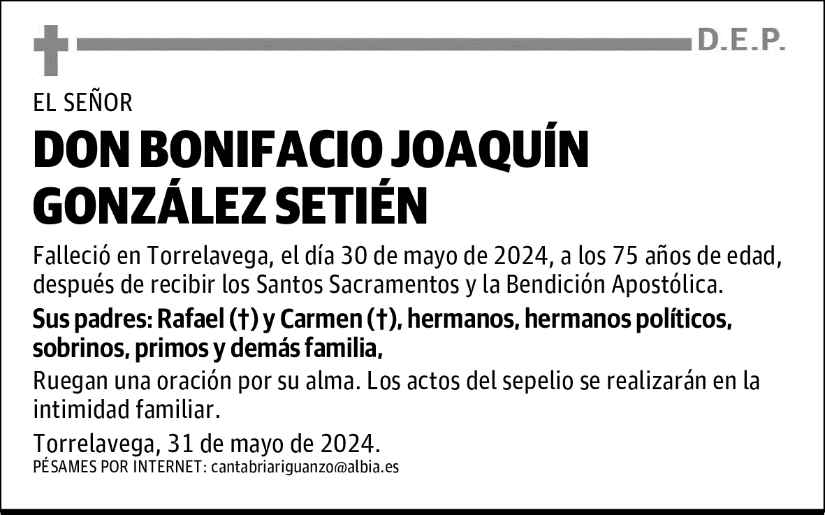 DON BONIFACIO JOAQUÍN GONZÁLEZ SETIÉN