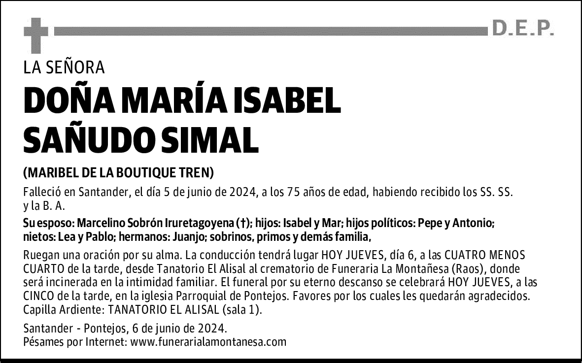 DOÑA MARÍA ISABEL SAÑUDO SIMAL