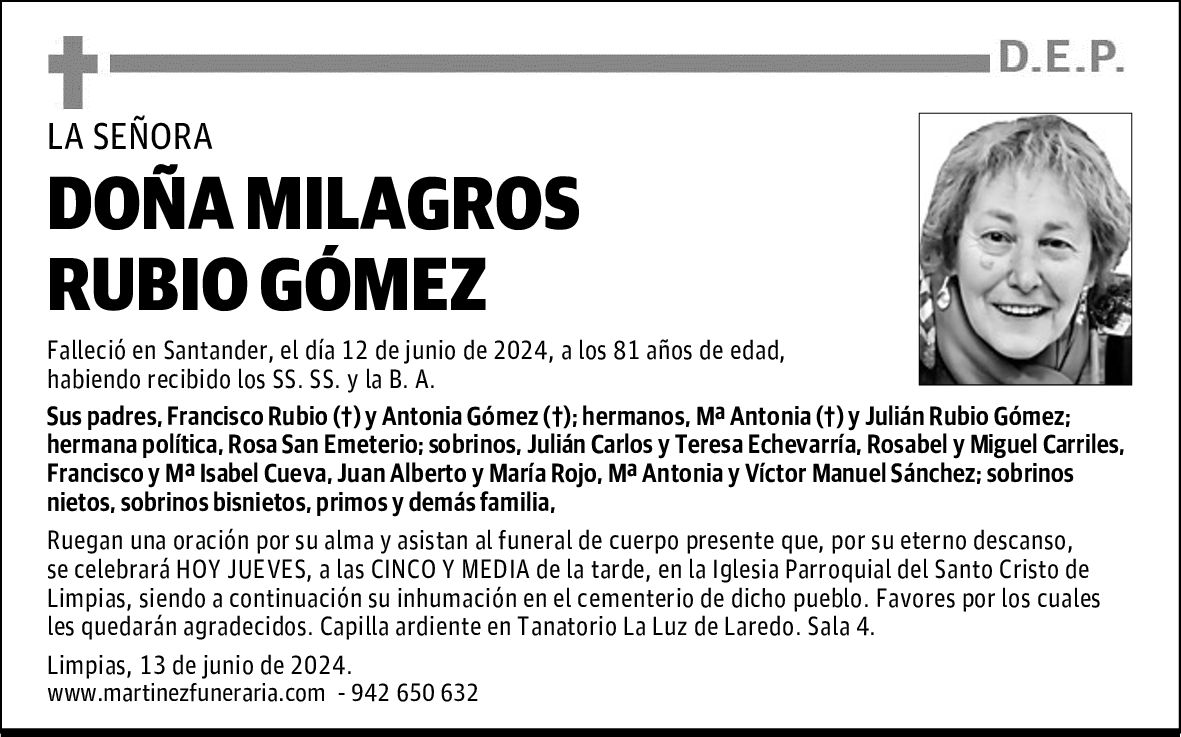 DOÑA MILAGROS RUBIO GÓMEZ