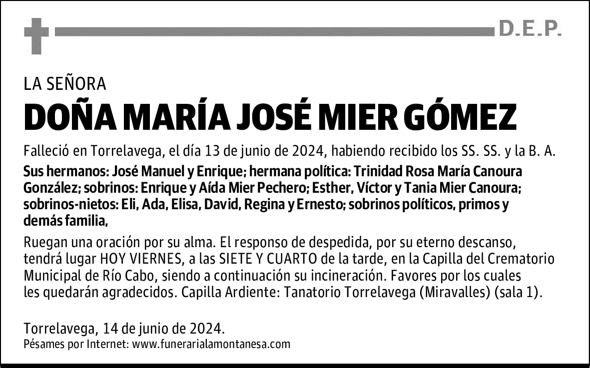 DOÑA MARÍA JOSÉ MIER GÓMEZ