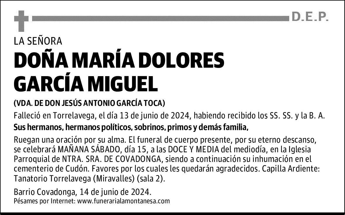 DOÑA MARÍA DOLORES GARCÍA MIGUEL