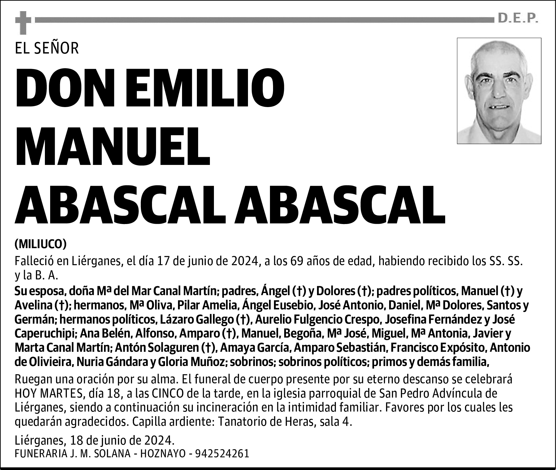 DON EMILIO MANUEL ABASCAL ABASCAL