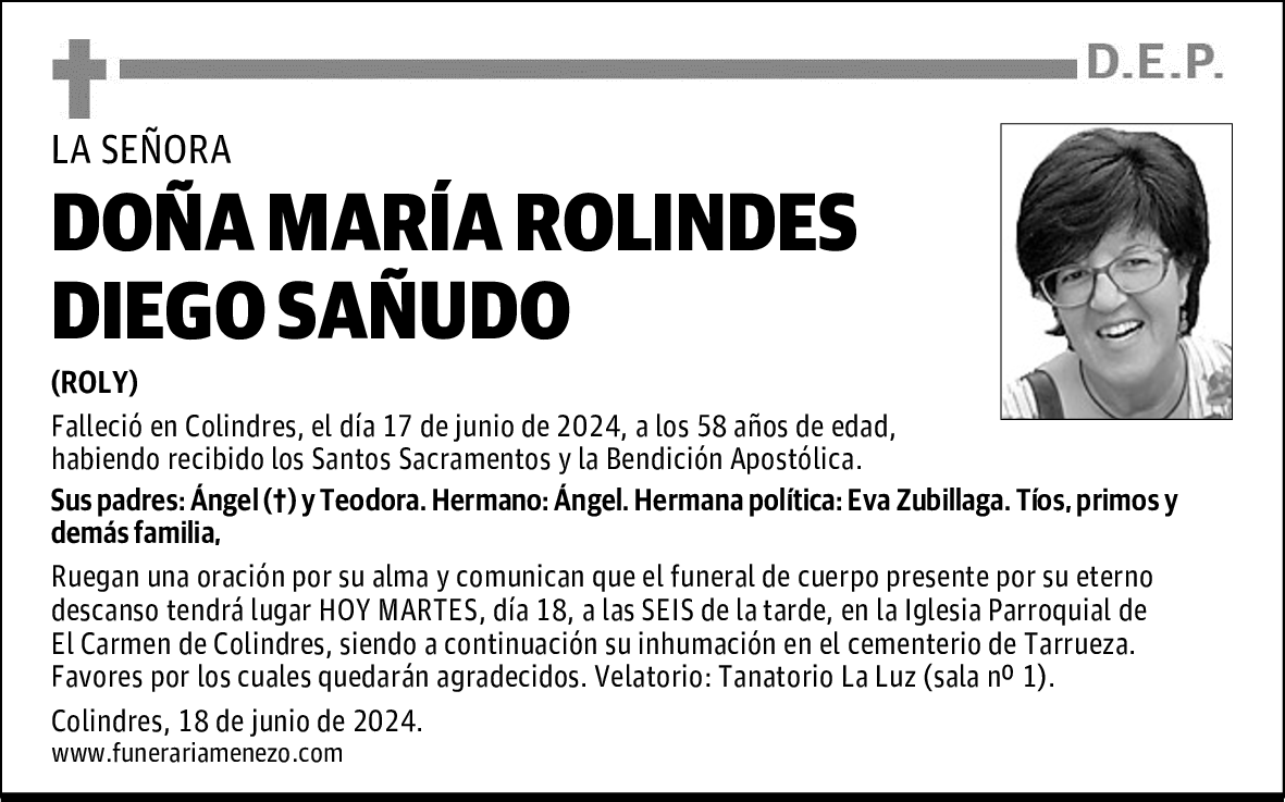 DOÑA MARÍA ROLINDES DIEGO SAÑUDO