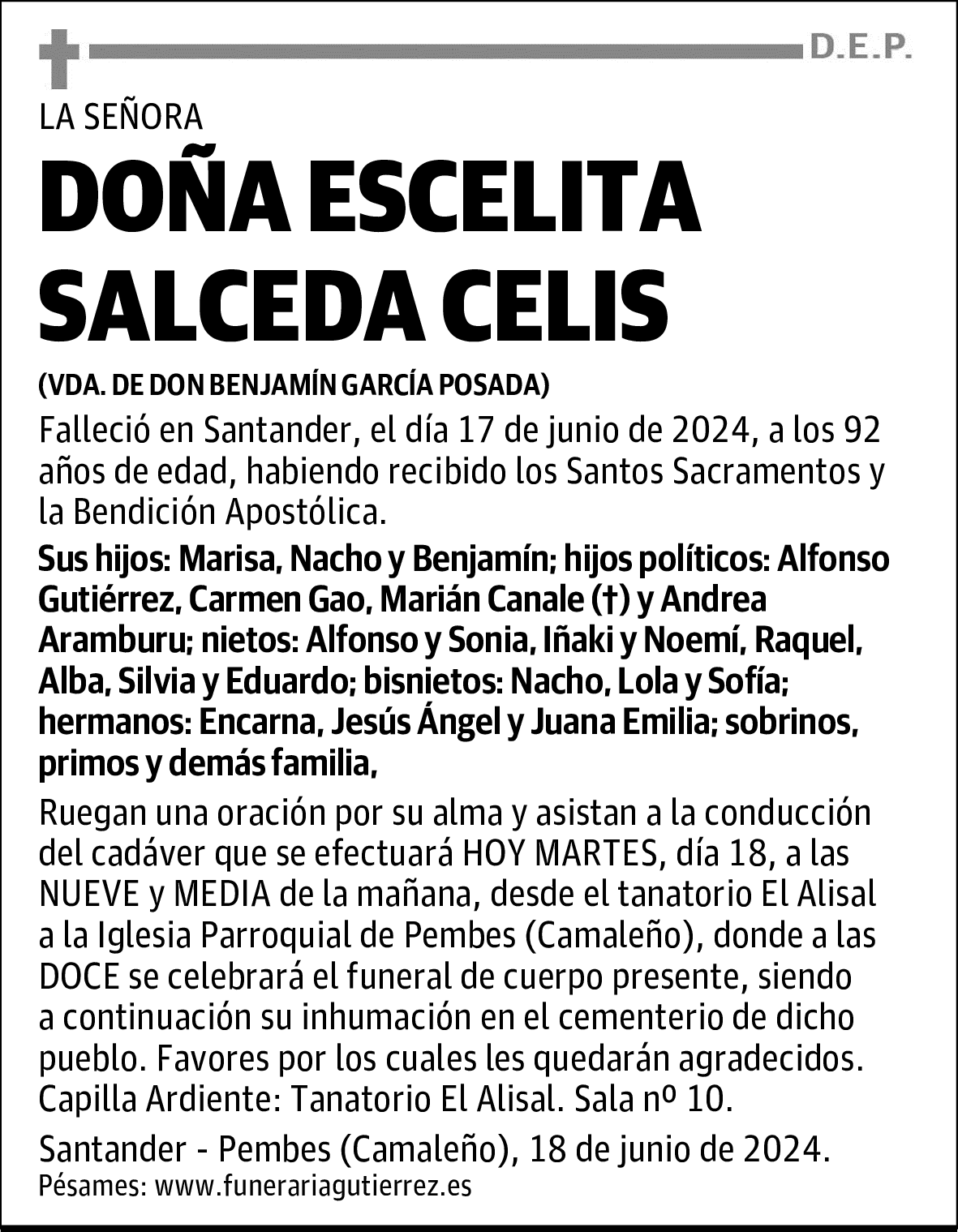 DOÑA ESCELITA SALCEDA CELIS