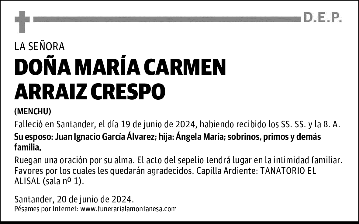 DOÑA MARÍA CARMEN ARRAIZ CRESPO