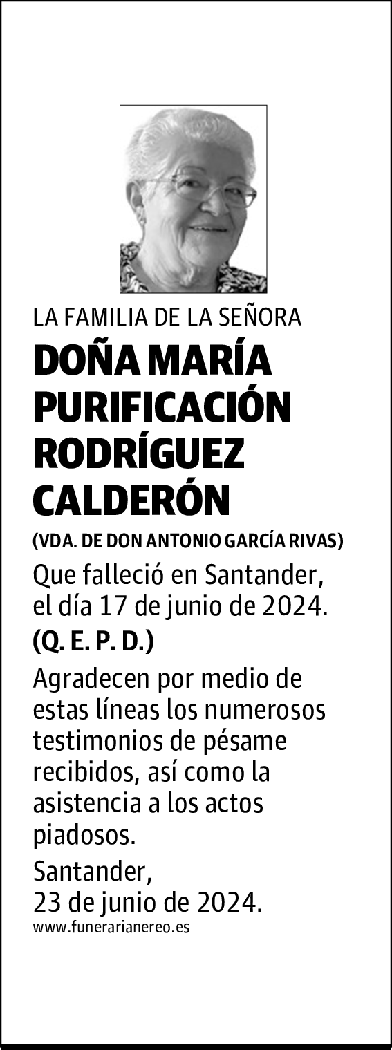 DOÑA MARÍA PURIFICACIÓN RODRÍGUEZ CALDERÓN
