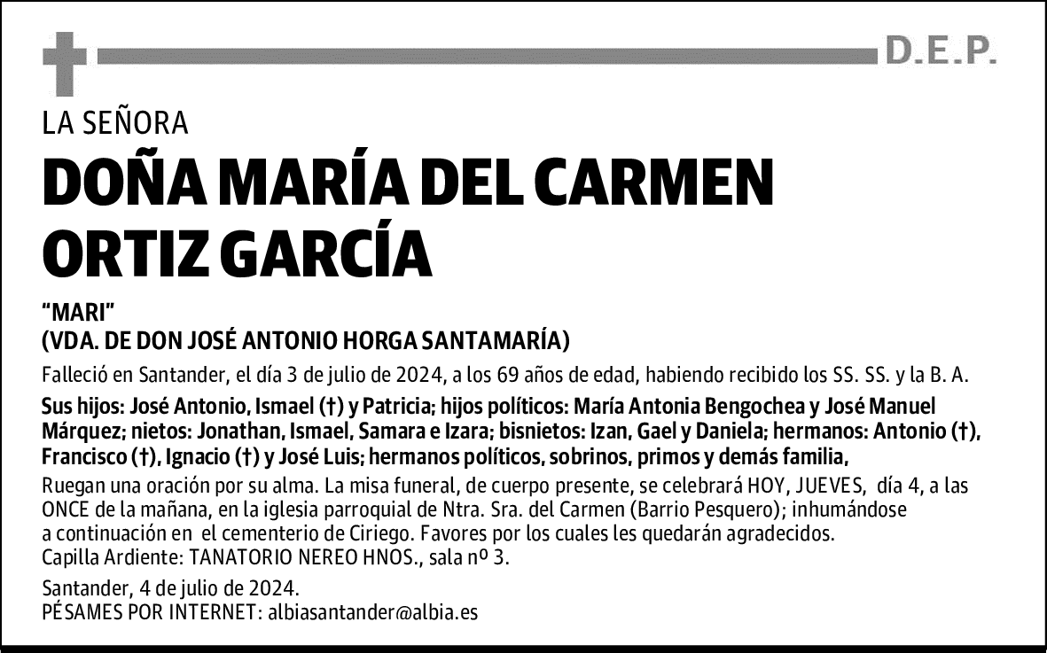 DOÑA MARÍA DEL CARMEN ORTIZ GARCÍA