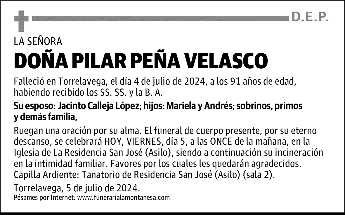 DOÑA PILAR PEÑA VELASCO