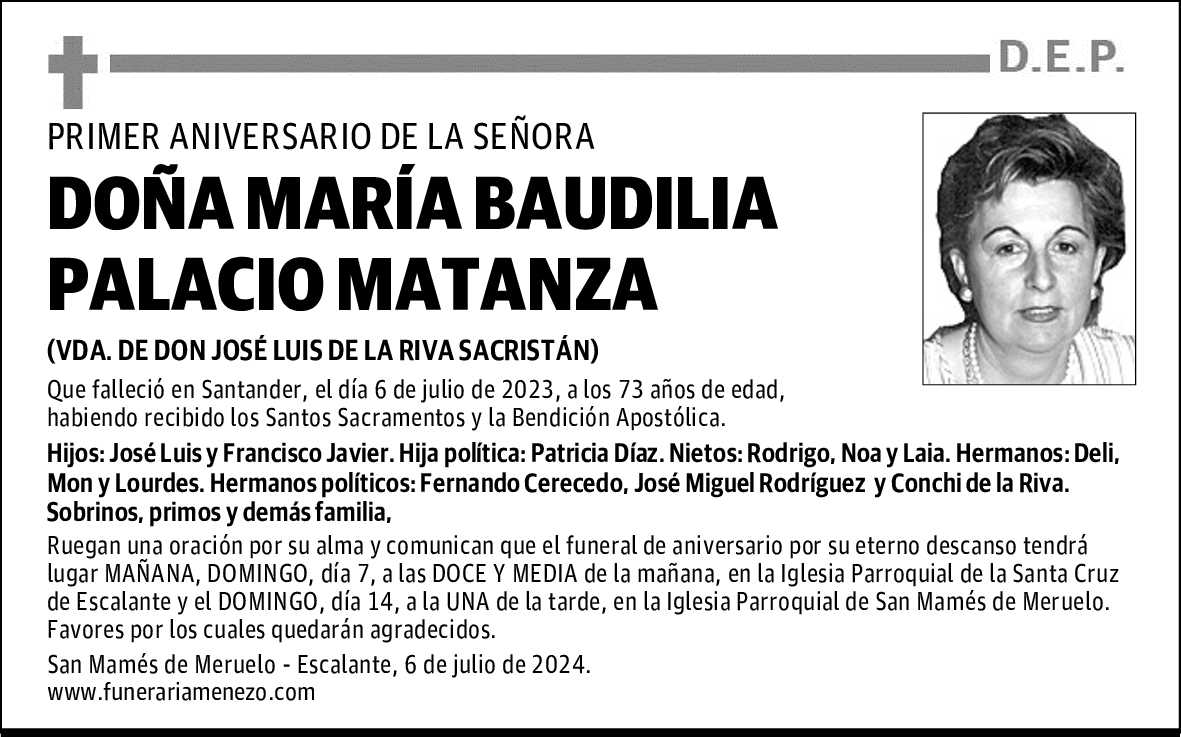 DOÑA MARÍA BAUDILIA PALACIO MATANZA