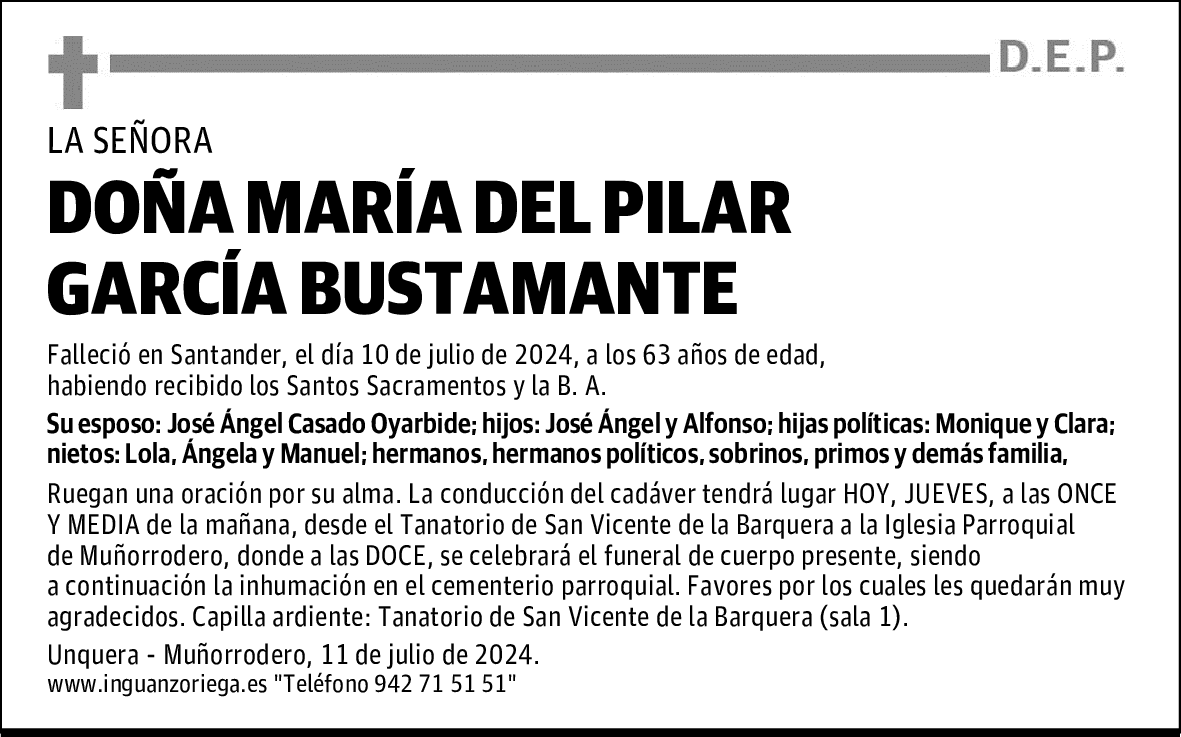 DOÑA MARÍA DEL PILAR GARCÍA BUSTAMANTE
