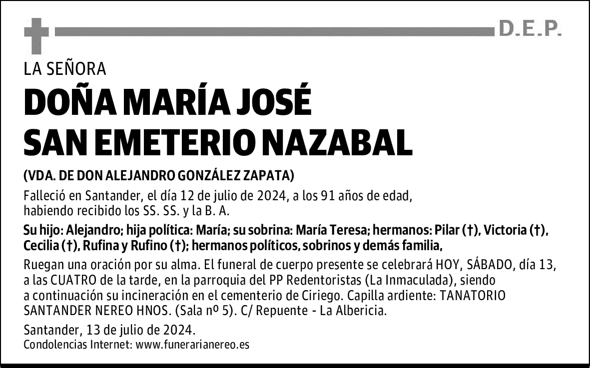 DOÑA MARÍA JOSÉ SAN EMETERIO NAZABAL