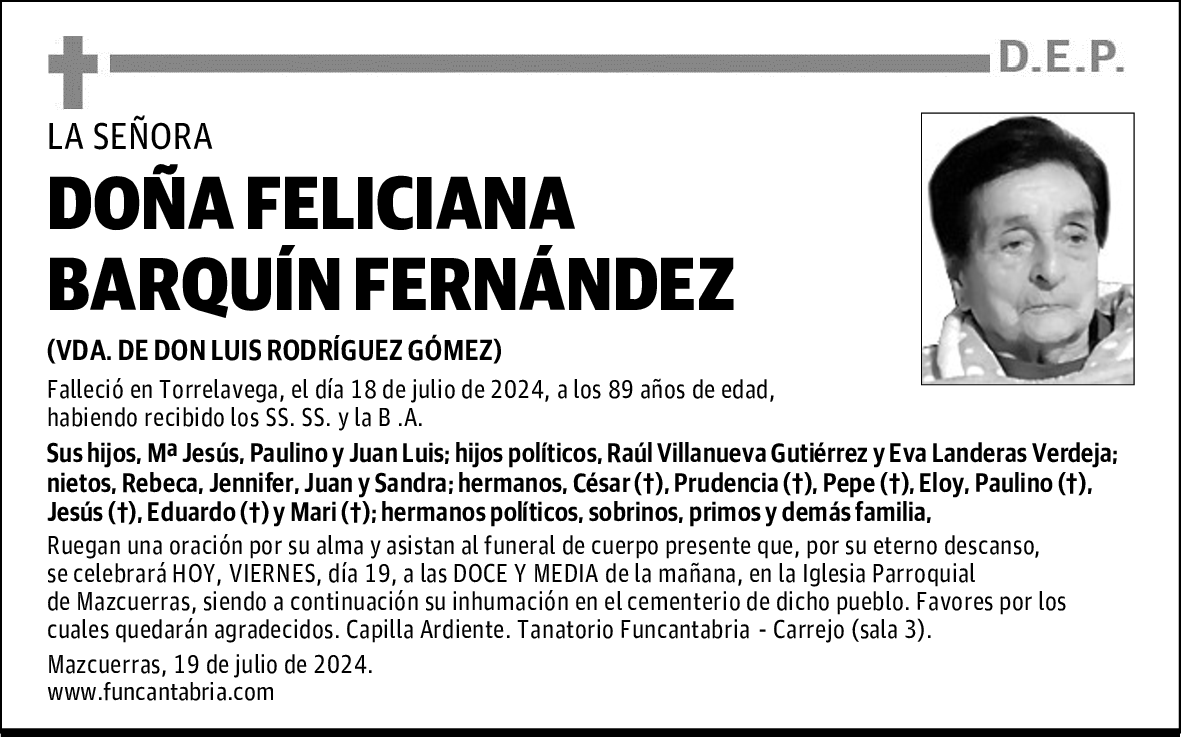 DOÑA FELICIANA BARQUÍN FERNÁNDEZ