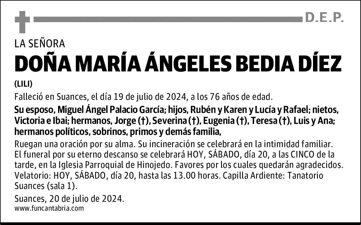 DOÑA MARÍA ÁNGELES BEDIA DÍEZ