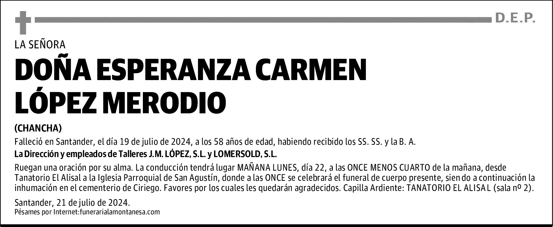 DOÑA ESPERANZA CARMEN LÓPEZ MERODIO