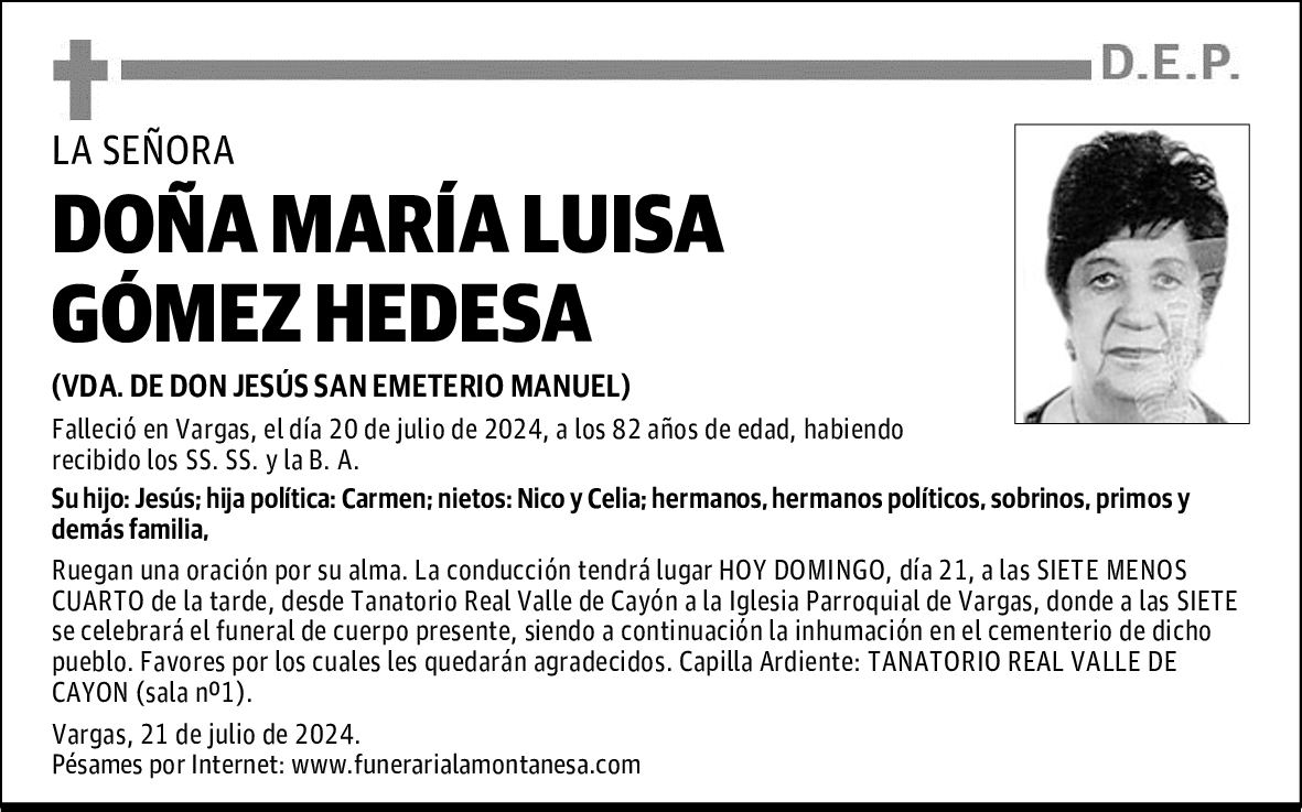 DOÑA MARÍA LUISA GÓMEZ HEDESA