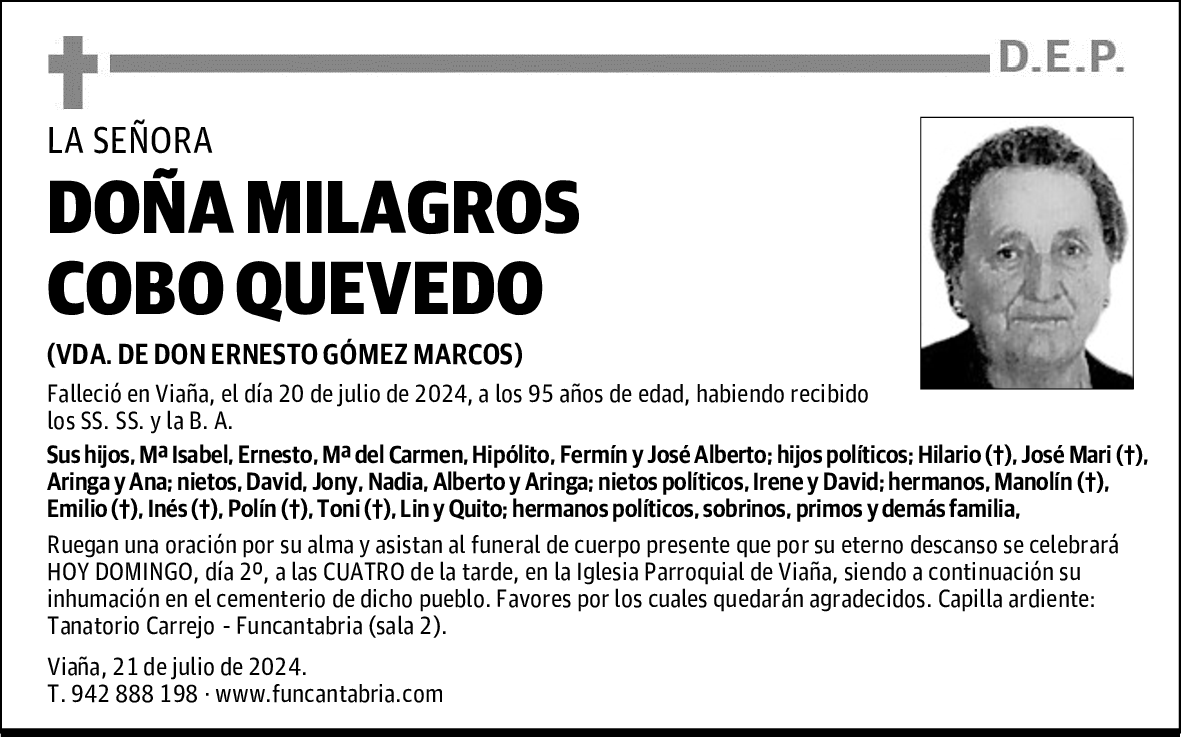 DOÑA MILAGROS COBO QUEVEDO